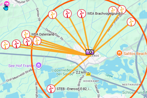 rot gekennzeichnete WEA sind bereits genehmigt.